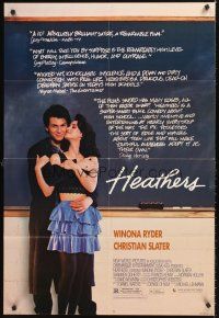 7g352 HEATHERS 1sh '89 great image of really young Winona Ryder & Christian Slater!