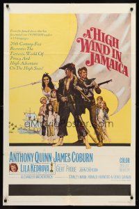 7g359 HIGH WIND IN JAMAICA 1sh '65 cool art of pirates Anthony Quinn & James Coburn!