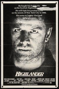 7g360 HIGHLANDER 1sh '86 huge close up headshot of immortal Christopher Lambert!
