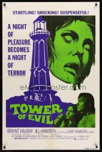 7g371 HORROR ON SNAPE ISLAND 1sh '72 a night of pleasure becomes a night of terror, Tower of Evil