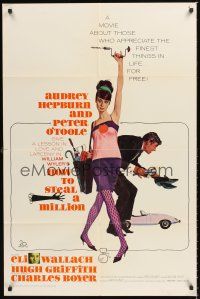 7g377 HOW TO STEAL A MILLION 1sh '66 art of sexy Audrey Hepburn & Peter O'Toole by McGinnis!