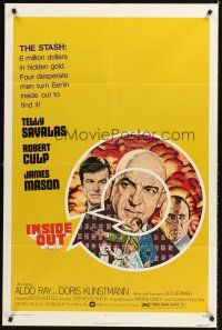 7g394 INSIDE OUT 1sh '75 cool art of Telly Savalas, James Mason & Robert Culp in Nazi Germany!
