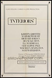 7g395 INTERIORS 1sh '78 Woody Allen, Diane Keaton, Mary Beth Hurt, Kristin Griffith