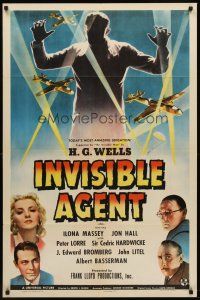 7g402 INVISIBLE AGENT 1sh '42 fx image of invisible man with WWII airplanes, Peter Lorre