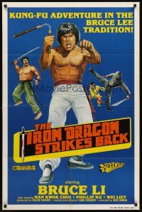 7g405 IRON DRAGON STRIKES BACK 1sh '81 Bruce Li, kung fu action artwork!