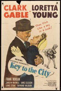 7g428 KEY TO THE CITY 1sh '50 Clark Gable & Loretta Young click like a key in a lock!