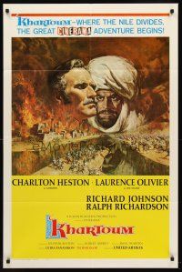 7g430 KHARTOUM style A 1sh '66 art of Charlton Heston & Laurence Olivier, Cinerama adventure!