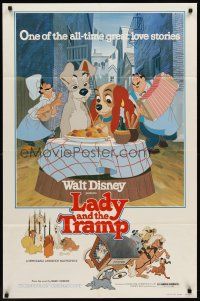 7g440 LADY & THE TRAMP 1sh R80 Walt Disney romantic canine classic cartoon!