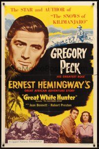 7g474 MACOMBER AFFAIR 1sh R52 Gregory Peck, Joan Bennett, Hemingway, Great White Hunter!