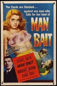 7g484 MAN BAIT 1sh '52 George Brent, Marguerite Chapman, sexy bad girl Diana Dors in lingerie!
