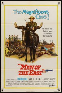 7g488 MAN OF THE EAST 1sh '74 wacky image of cowboy Terence Hill on horseback, spaghetti western!