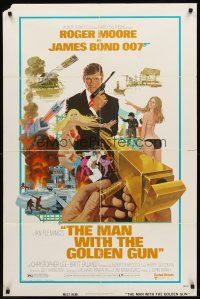 7g493 MAN WITH THE GOLDEN GUN 1sh '74 art of Roger Moore as James Bond by Robert McGinnis!