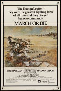 7g495 MARCH OR DIE 1sh '76 Gene Hackman, Terence Hill, art of French Foreign Legion by Tom Jung!