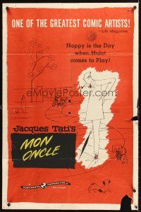 7g527 MON ONCLE 1sh '58 cool art of Jacques Tati as My Uncle, Mr. Hulot!