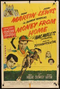 7g529 MONEY FROM HOME 1sh '54 3-D Dean Martin & horse jockey Jerry Lewis!