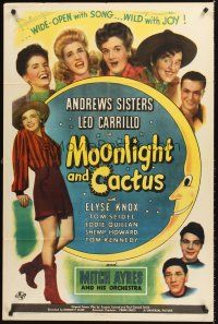 7g533 MOONLIGHT & CACTUS 1sh '44 The Andrews Sisters, sexy cowgirl Elyse Knox, Shemp Howard!