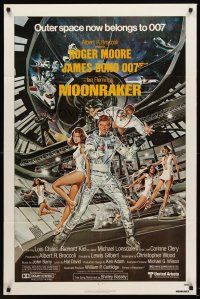 7g536 MOONRAKER 1sh '79 art of Roger Moore as James Bond & sexy babes by Gouzee!