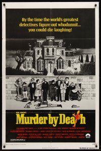 7g541 MURDER BY DEATH 1sh '76 great Charles Addams artwork of cast by dead body & spooky house!