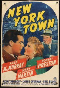 7g567 NEW YORK TOWN style A 1sh '41 Mary Martin, Fred MacMurray & Robert Preston + NY skyline!