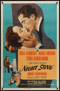 7g570 NIGHT SONG style A 1sh '48 Dana Andrews, Merle Oberon, Ethel Barrymore, Hoagy Carmichael