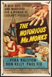 7g582 NOTORIOUS MR. MONKS 1sh '58 a man who fought and murdered for a woman he couldn't possess!