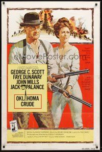 7g593 OKLAHOMA CRUDE 1sh '73 art of George C. Scott & Faye Dunaway with rifles!