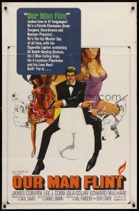 7g607 OUR MAN FLINT 1sh '66 Bob Peak art of James Coburn, sexy James Bond spy spoof!