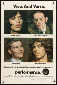 7g620 PERFORMANCE 1sh '70 directed by Nicolas Roeg, Mick Jagger & James Fox trading roles!