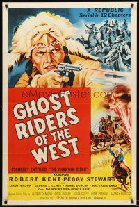 7g621 PHANTOM RIDER 1sh R54 Republic serial, Native American w/gun, Ghost Riders of the West!