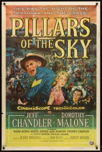 7g625 PILLARS OF THE SKY 1sh '56 soldier Jeff Chandler & pretty Dorothy Malone fight Indians!