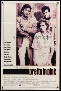 7g646 PRETTY IN PINK 1sh '86 great portrait of Molly Ringwald, Andrew McCarthy & Jon Cryer!