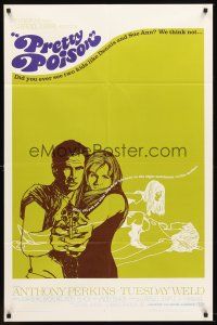 7g647 PRETTY POISON 1sh '68 cool artwork of psycho Anthony Perkins & crazy Tuesday Weld!