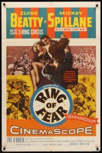 7g689 RING OF FEAR 1sh '54 Clyde Beatty and his gigantic 3-ring circus + Mickey Spillane!