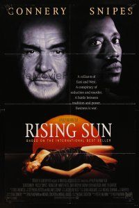 7g692 RISING SUN style B int'l DS 1sh '93 image of dead girl below Sean Connery & Wesley Snipes!