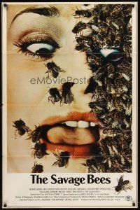 7g719 SAVAGE BEES 1sh '76 terrifying horror image of bees crawling on girl's face!