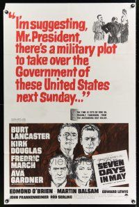 7g733 SEVEN DAYS IN MAY 1sh '64 art of Burt Lancaster, Kirk Douglas, Fredric March & Ava Gardner!