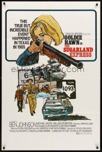 7g819 SUGARLAND EXPRESS 1sh '74 Steven Spielberg, Goldie Hawn, rare different Alexander art!