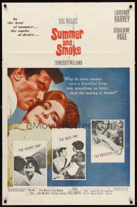 7g820 SUMMER & SMOKE 1sh '61 close up of Laurence Harvey & Geraldine Page!