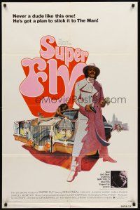 7g825 SUPER FLY 1sh '72 great artwork of Ron O'Neal with car & girl sticking it to The Man!
