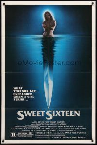 7g835 SWEET SIXTEEN 1sh '82 Bo Hopkins, Susan Strasberg, sexy horror image of knife & nude girl!