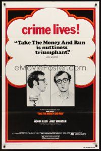 7g841 TAKE THE MONEY & RUN 1sh R70s wacky Woody Allen mugshot in classic mockumentary!