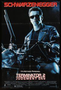 7g862 TERMINATOR 2 DS 1sh '91 Arnold Schwarzenegger on motorcycle w/shotgun, it's nothing personal!
