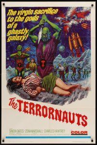 7g863 TERRORNAUTS 1sh '67 wild art of alien virgin sacrifice to the gods of a ghastly galaxy!