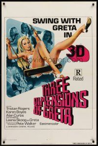 7g875 THREE DIMENSIONS OF GRETA 1sh '73 sexy 3D artwork of barely-dressed Leena Skoog!