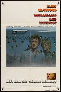 7g879 THUNDERBOLT & LIGHTFOOT style B 1sh '74 cool reflection of Clint Eastwood & Jeff Bridges!