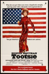 7g888 TOOTSIE style B 1sh '82 full-length Dustin Hoffman in drag by American flag!