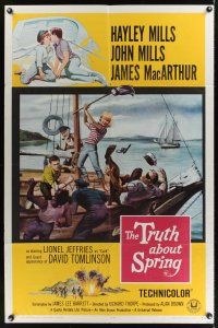 7g906 TRUTH ABOUT SPRING 1sh '65 Richard Thorpe directed, Hayley Mills w/father John Mills!