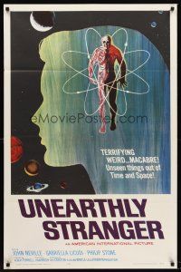 7g913 UNEARTHLY STRANGER 1sh '64 cool art of weird macabre unseen thing out of time & space!