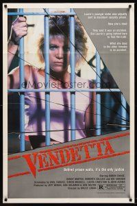 7g928 VENDETTA 1sh '86 cool image of sexy Karen Chase behind bars!
