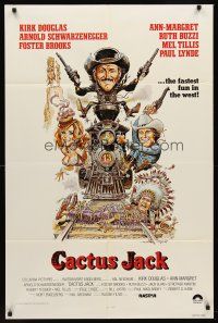 7g935 VILLAIN int'l 1sh '79 Davis art of Schwarzenegger, Ann-Margret & Douglas, Cactus Jack!